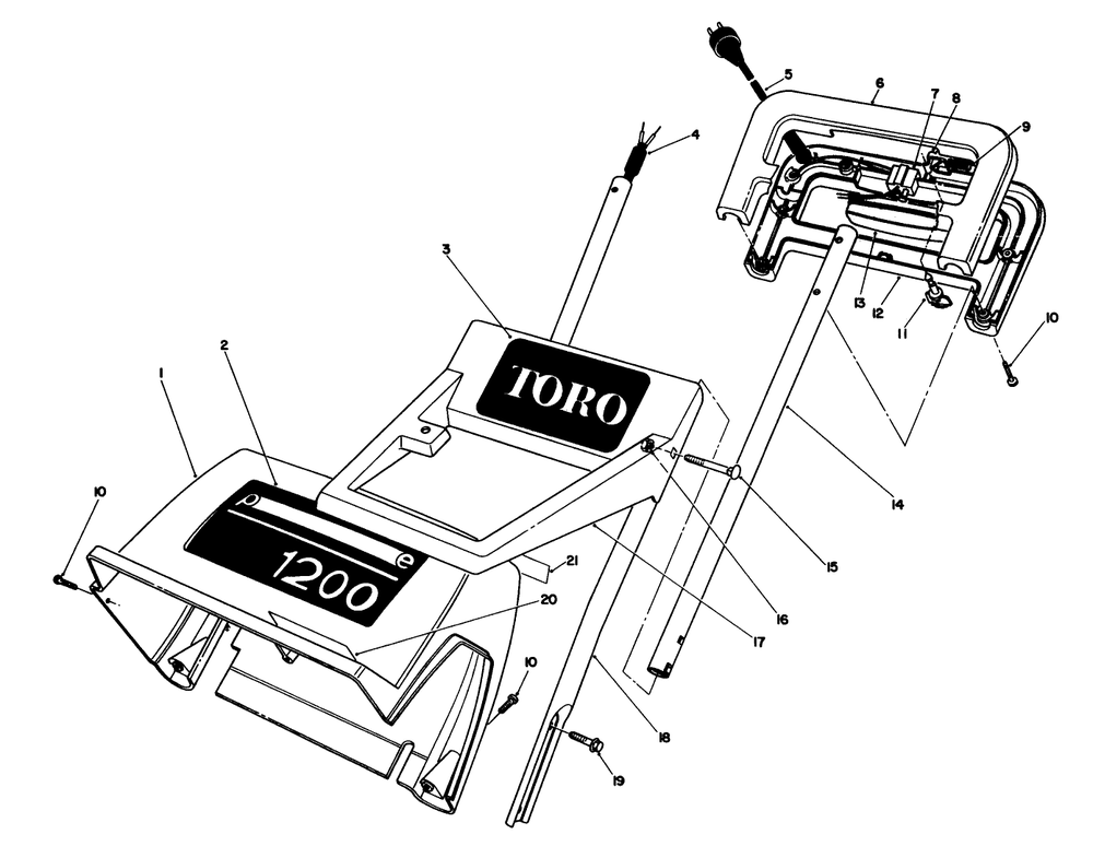 Handle Assembly Diagram and Parts List for 38005 (0000001 - 0999999)(1200) Lawn Boy Snow Blower